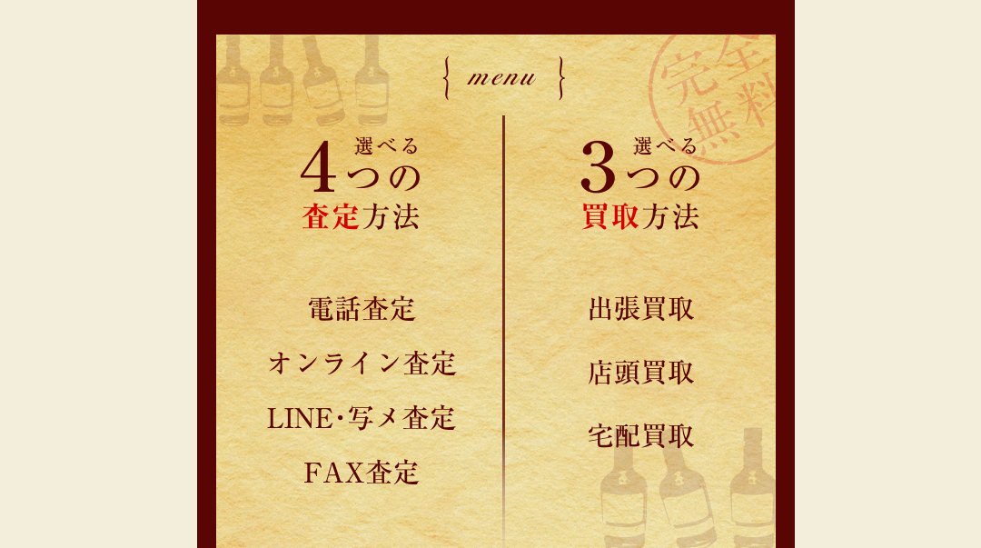 menu 選べる４つの査定方法 選べる３つの買取方法